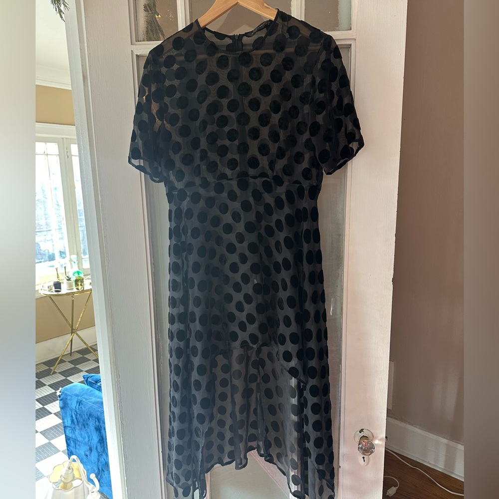 Zara high/low polkadot sheer dress